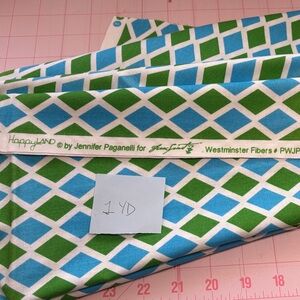 Free Spirit Jennifer Paganelli Blue and Green Diamond Fabric - One Yard- Cotton